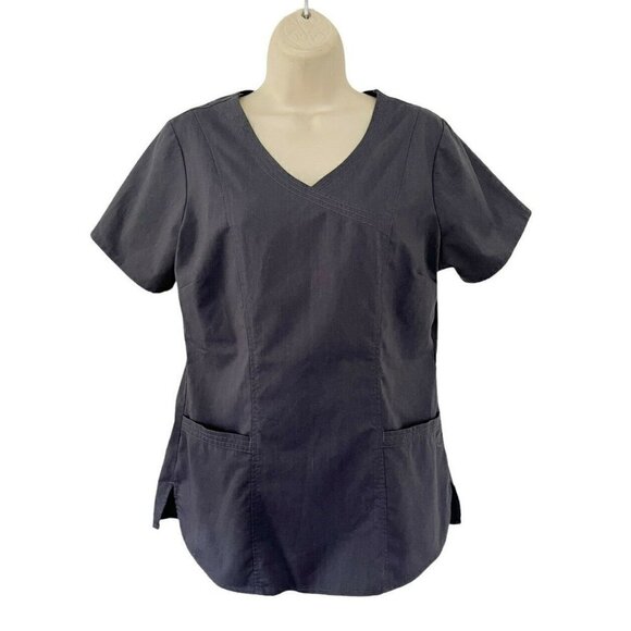 Healing Hands Purple Label Womens M  2167 Jane Gray Two Pocket Y-Neck Scrub Top - Picture 1 of 8